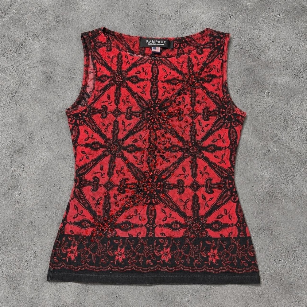 Rampage Clothing Company Y2K Red Black Beaded Tank Top Size Small